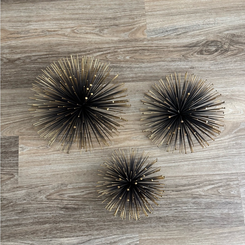 Cost Plus World Market Gold and Black Starburst Sculptures